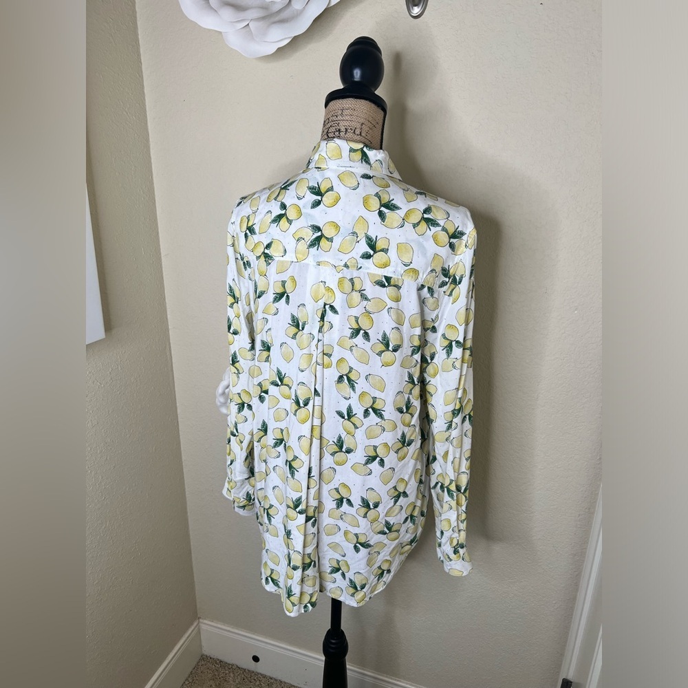 NTM: BeachLunchLounge Lemon Printed Alanna Button Down Long Sleeve Top Sz L - Picture 13 of 16